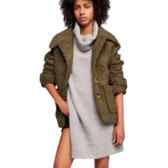 Free People So Soft olive green teddy peacoat size S - Picture 2 of 6